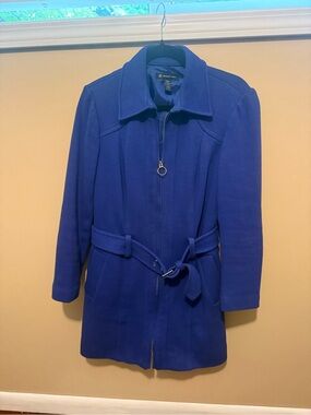 INC Cobalt Blue Belted Zip-Front Trench Coat